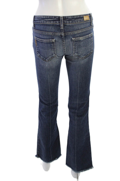 Paige Womens Bootcut Flare Jeans Dark Blue Mid Rise Button Size 26