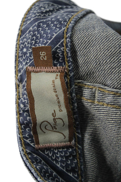 Paige Womens Bootcut Flare Jeans Dark Blue Mid Rise Button Size 26