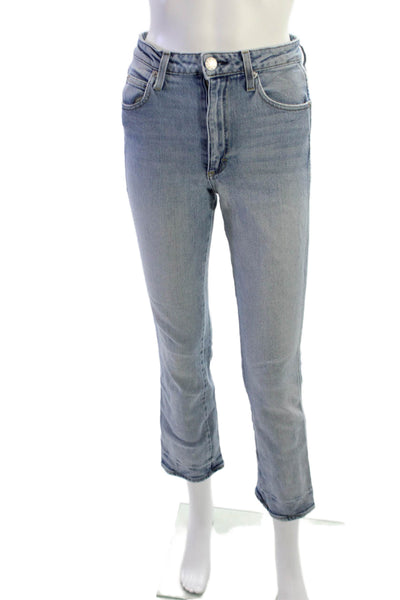 Amo Women Ankle Cropped Jeans Light Blue Mid Rise Button 26 Inseam Size 25