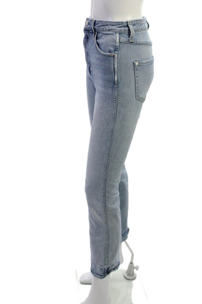 Amo Women Ankle Cropped Jeans Light Blue Mid Rise Button 26 Inseam Size 25