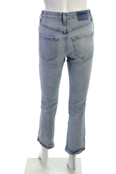 Amo Women Ankle Cropped Jeans Light Blue Mid Rise Button 26 Inseam Size 25