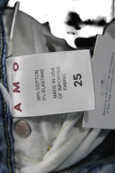 Amo Women Ankle Cropped Jeans Light Blue Mid Rise Button 26 Inseam Size 25