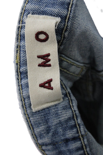 Amo Women Ankle Cropped Jeans Light Blue Mid Rise Button 26 Inseam Size 25