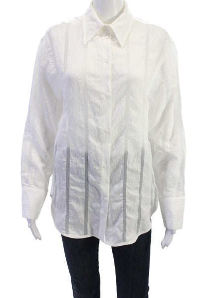Mint Velvet Women Striped Collared Button Up Long Sleeve White Size S