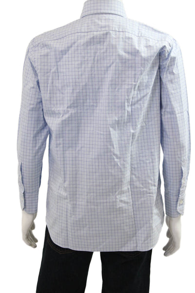 Tincati Mens Cutaway Spread Dress Shirt Light Blue Check 100% Cotton Size 16