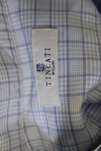 Tincati Mens Cutaway Spread Dress Shirt Light Blue Check 100% Cotton Size 16