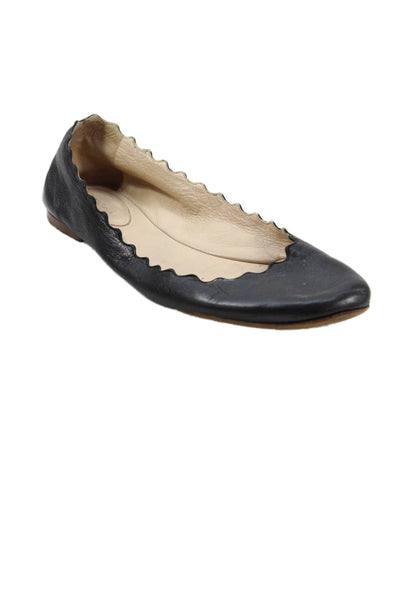Chloe Womens Leather Scalloped Edge Flats Black Size 40 10