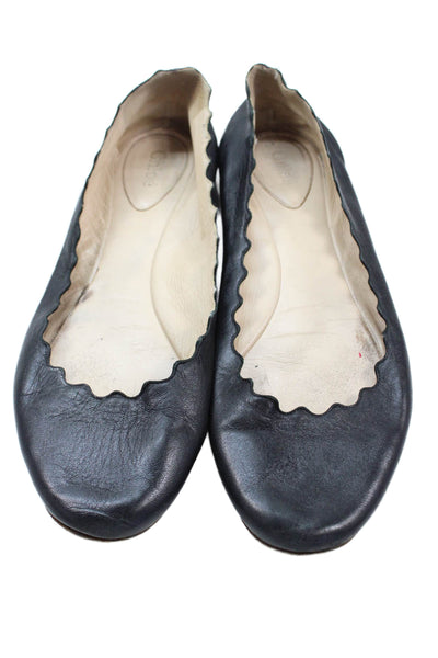 Chloe Womens Leather Scalloped Edge Flats Black Size 40 10