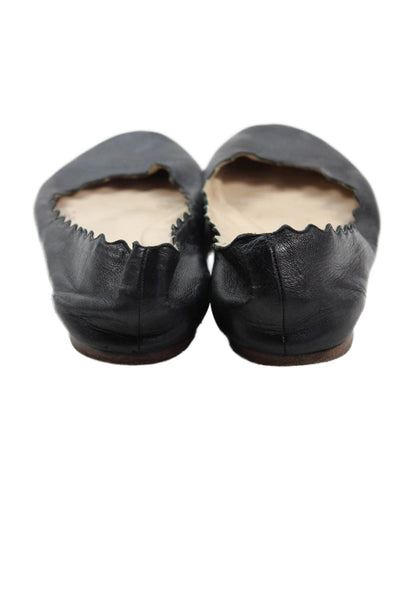 Chloe Womens Leather Scalloped Edge Flats Black Size 40 10