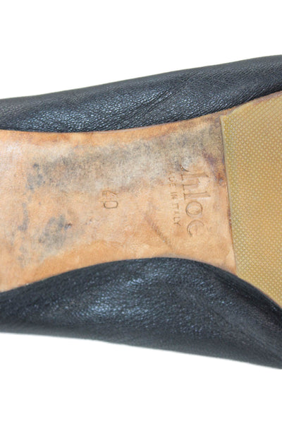 Chloe Womens Leather Scalloped Edge Flats Black Size 40 10