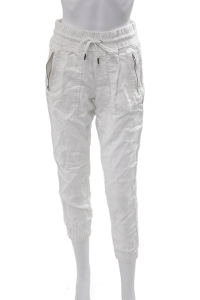 Athleta Womens Linen Cropped Jogger Pants White Drawstring Size 2