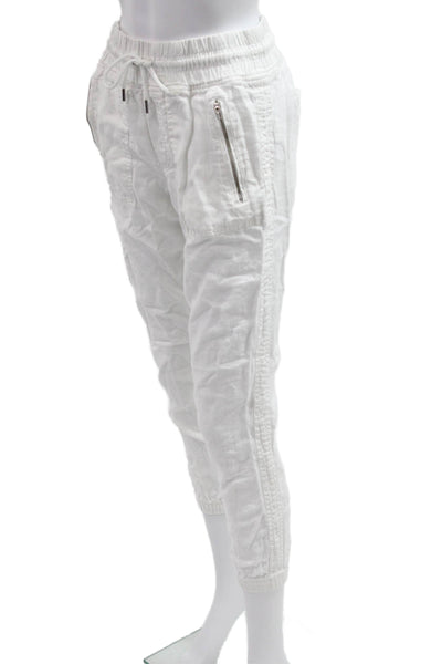 Athleta Womens Linen Cropped Jogger Pants White Drawstring Size 2