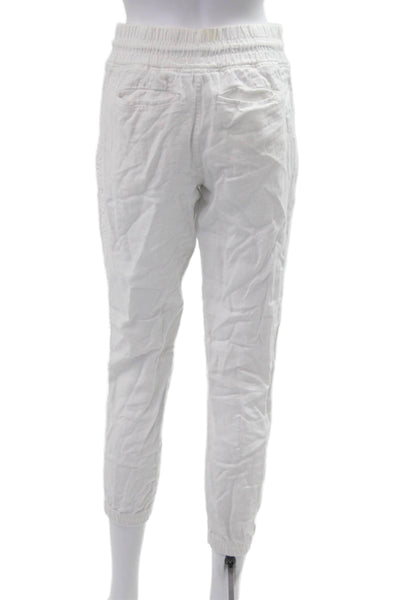 Athleta Womens Linen Cropped Jogger Pants White Drawstring Size 2