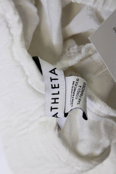 Athleta Womens Linen Cropped Jogger Pants White Drawstring Size 2