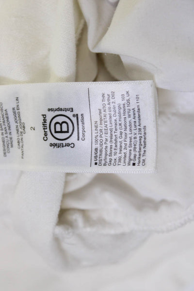 Athleta Womens Linen Cropped Jogger Pants White Drawstring Size 2
