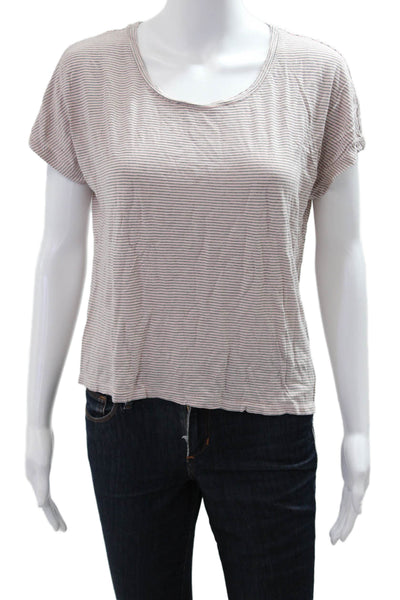 Eberjey Women Cropped Striped T-Shirt Beige Round Neck Rayon Size S