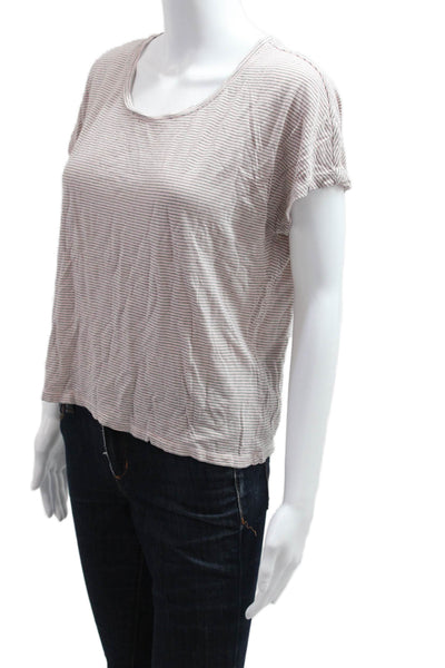 Eberjey Women Cropped Striped T-Shirt Beige Round Neck Rayon Size S