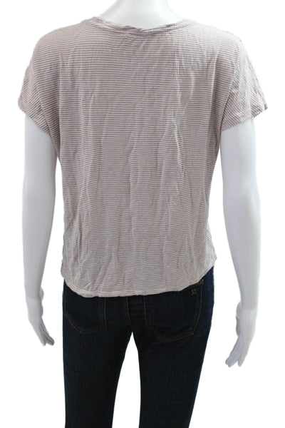 Eberjey Women Cropped Striped T-Shirt Beige Round Neck Rayon Size S