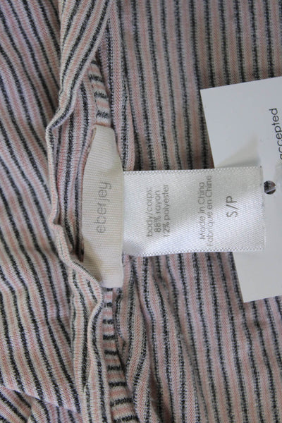 Eberjey Women Cropped Striped T-Shirt Beige Round Neck Rayon Size S