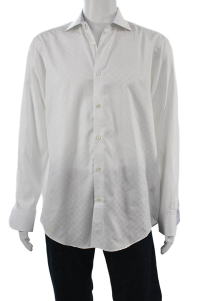 Bugatchi Mens White 100% Cotton Point Spread Dress Shirt Long Sleeve Size L