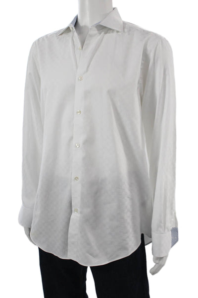 Bugatchi Mens White 100% Cotton Point Spread Dress Shirt Long Sleeve Size L