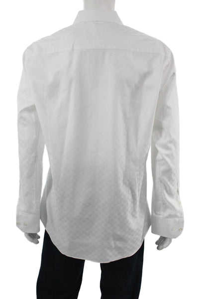 Bugatchi Mens White 100% Cotton Point Spread Dress Shirt Long Sleeve Size L