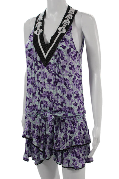 Poupette St. Barth Women Black Floral V Neck Sleeveless Romper Short Size 0