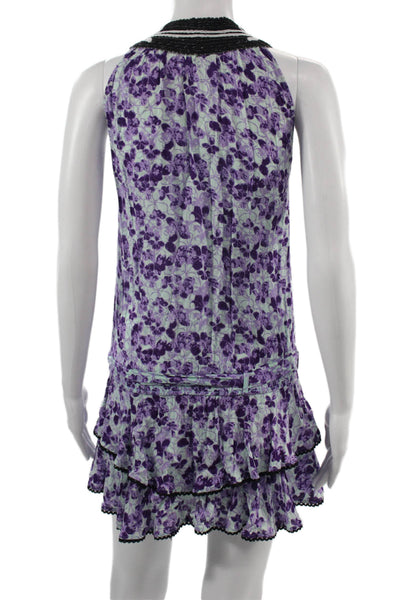 Poupette St. Barth Women Black Floral V Neck Sleeveless Romper Short Size 0