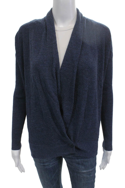 Eileen Fisher Unisex Dark Blue Wool Button Cardigan Long Sleeve Size S