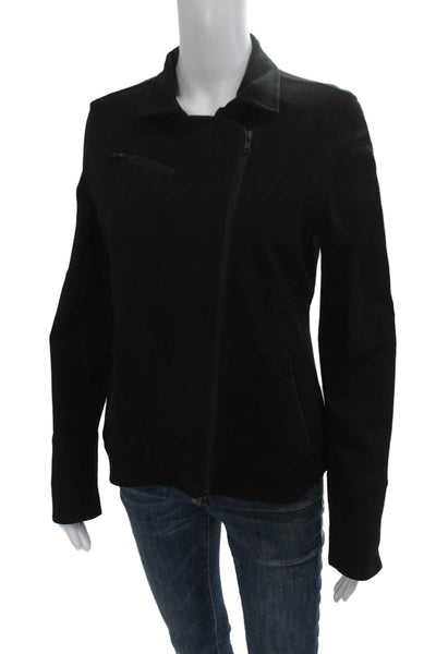Eileen Fisher Womens Motorcycle Jacket Black Zip Viscose Blend Size S