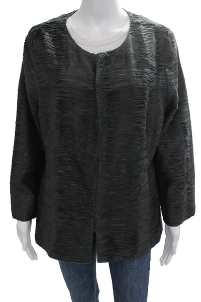 Eileen Fisher Women Black Round Neck Long Sleeve Designer Jacket Size L