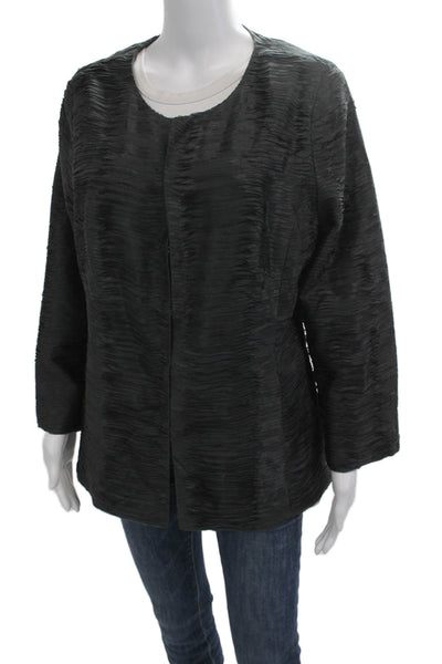 Eileen Fisher Women Black Round Neck Long Sleeve Designer Jacket Size L