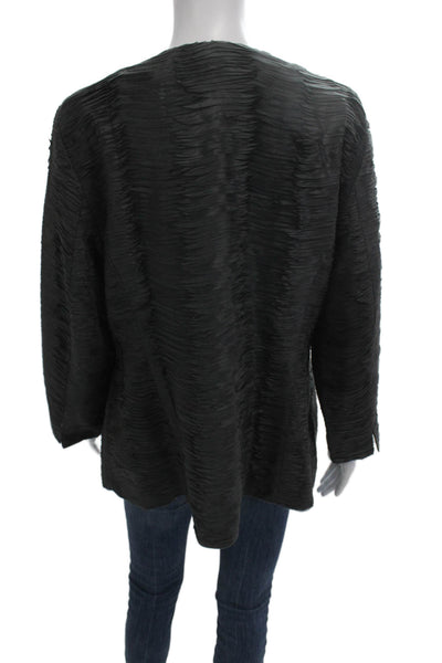 Eileen Fisher Women Black Round Neck Long Sleeve Designer Jacket Size L