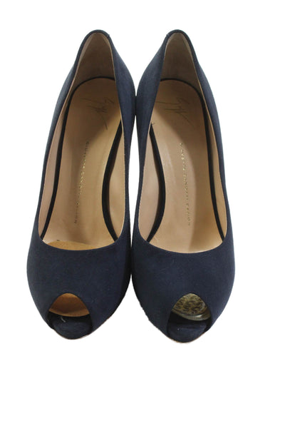 Giuseppe Zanotti Women's Pointed Toe Stiletto Pumps Shoes Navy Blue Size 39.5