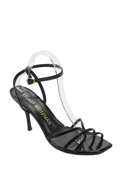 Stuart Weitzman Women's Square Toe Strappy Stiletto Sandals Black Size 9