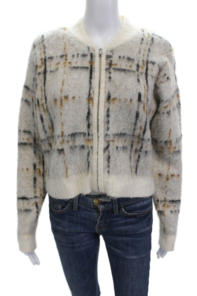 Current/Elliott Unisex Full Zip Check Crew Neck Sweater Beige Size 0