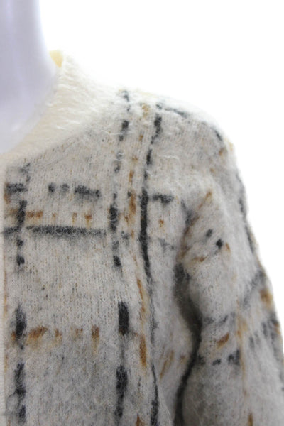 Current/Elliott Unisex Full Zip Check Crew Neck Sweater Beige Size 0