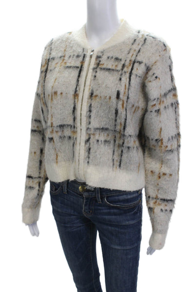 Current/Elliott Unisex Full Zip Check Crew Neck Sweater Beige Size 0