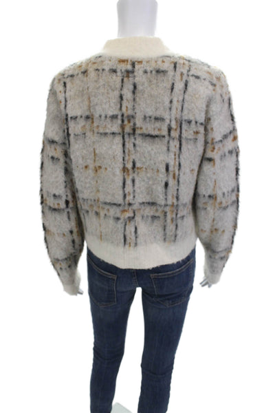 Current/Elliott Unisex Full Zip Check Crew Neck Sweater Beige Size 0