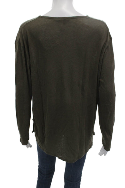 Massimo Dutti Women Basic Army Green Long Sleeve Round Neck Top Size M