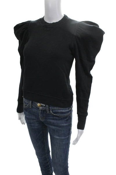 Ulla Johnson Women Pullover Sweatshirt Black Crewneck Long Sleeve Cotton Size 0