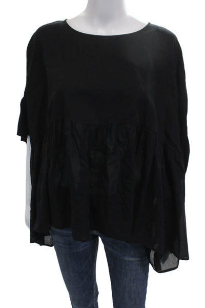 Allsaints Women Tunic Black Long Sleeve Round Neck Button Cotton Silk Size L