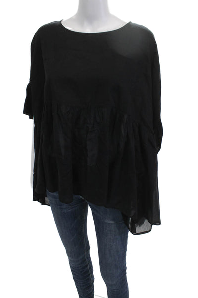 Allsaints Women Tunic Black Long Sleeve Round Neck Button Cotton Silk Size L