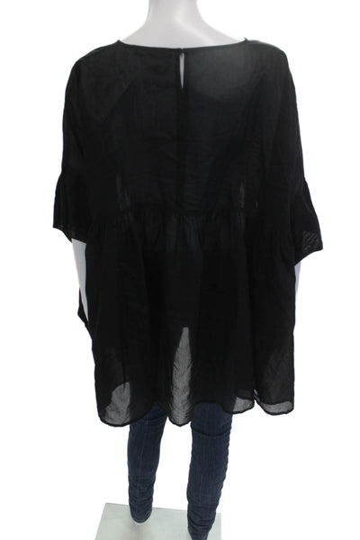 Allsaints Women Tunic Black Long Sleeve Round Neck Button Cotton Silk Size L