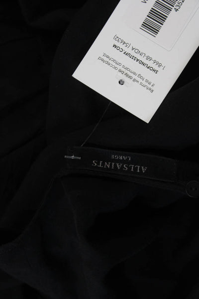 Allsaints Women Tunic Black Long Sleeve Round Neck Button Cotton Silk Size L