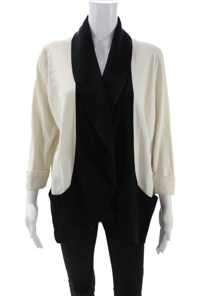 Wilfred Womens Color Block Open Front Long Sleeve Lined Blazer White Black Sz 4