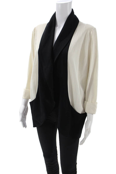 Wilfred Womens Color Block Open Front Long Sleeve Lined Blazer White Black Sz 4