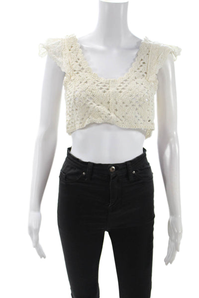 Zara Women Cropped Sleeveless Top Beige Cotton Boho Size S