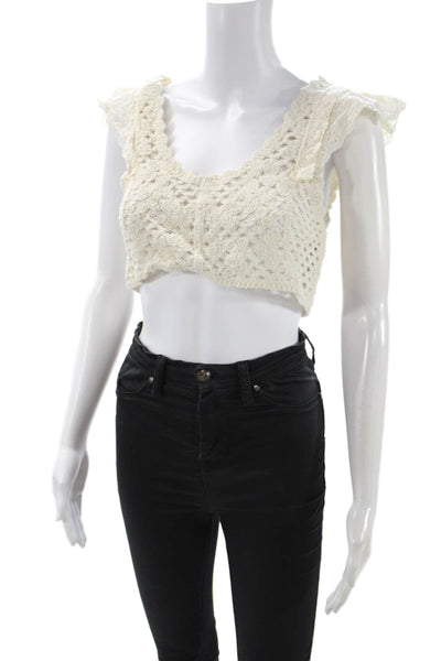 Zara Women Cropped Sleeveless Top Beige Cotton Boho Size S