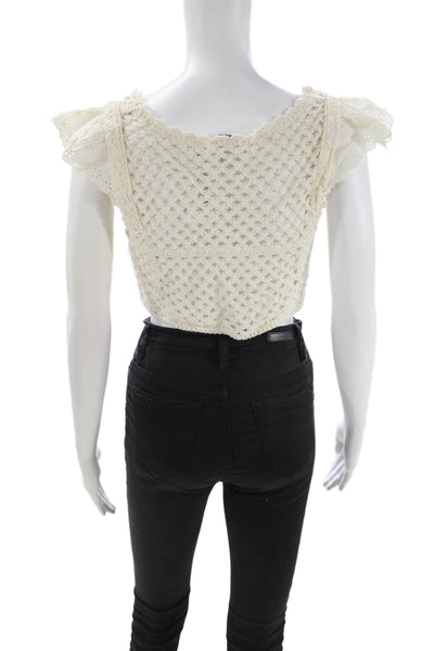 Zara Women Cropped Sleeveless Top Beige Cotton Boho Size S